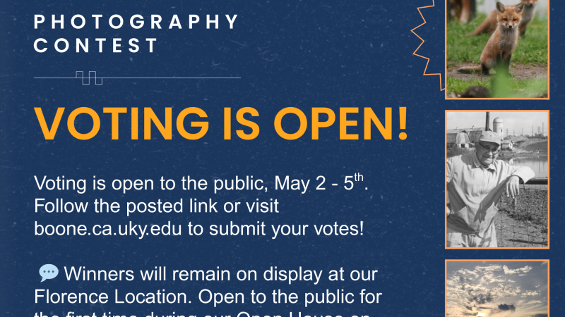 VOTING IS OPEN!  We had so many amazing entries, select your top 3 picks:  https://uky.az1.qualtrics.com/jfe/form/SV_bBpdL993FcJouIm **Winning entries will be printed in a large format and on display at our new Florence Office. Join us for our Open House on May 17th, 10AM - 2PM for a family friendly day of activities!